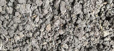 Bodenstruktur mit sichtbaren Aggregaten und organischem Material.